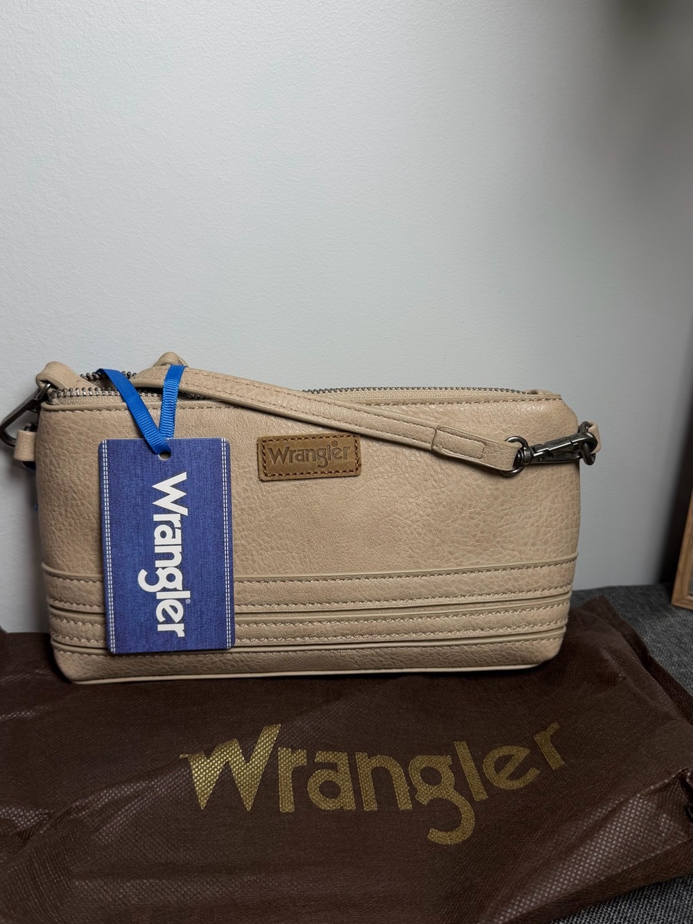 Wrangler Tan Faux-Leather Crossbody Purse